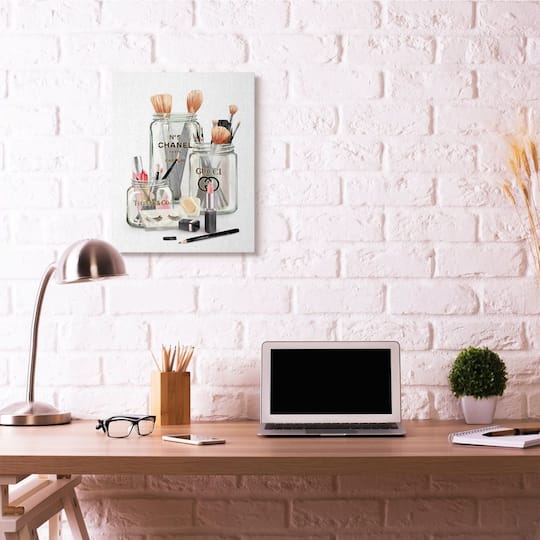 Stupell Industries Fashion Brand Makeup In Mason Jars Glam Design Canvas Wall Art